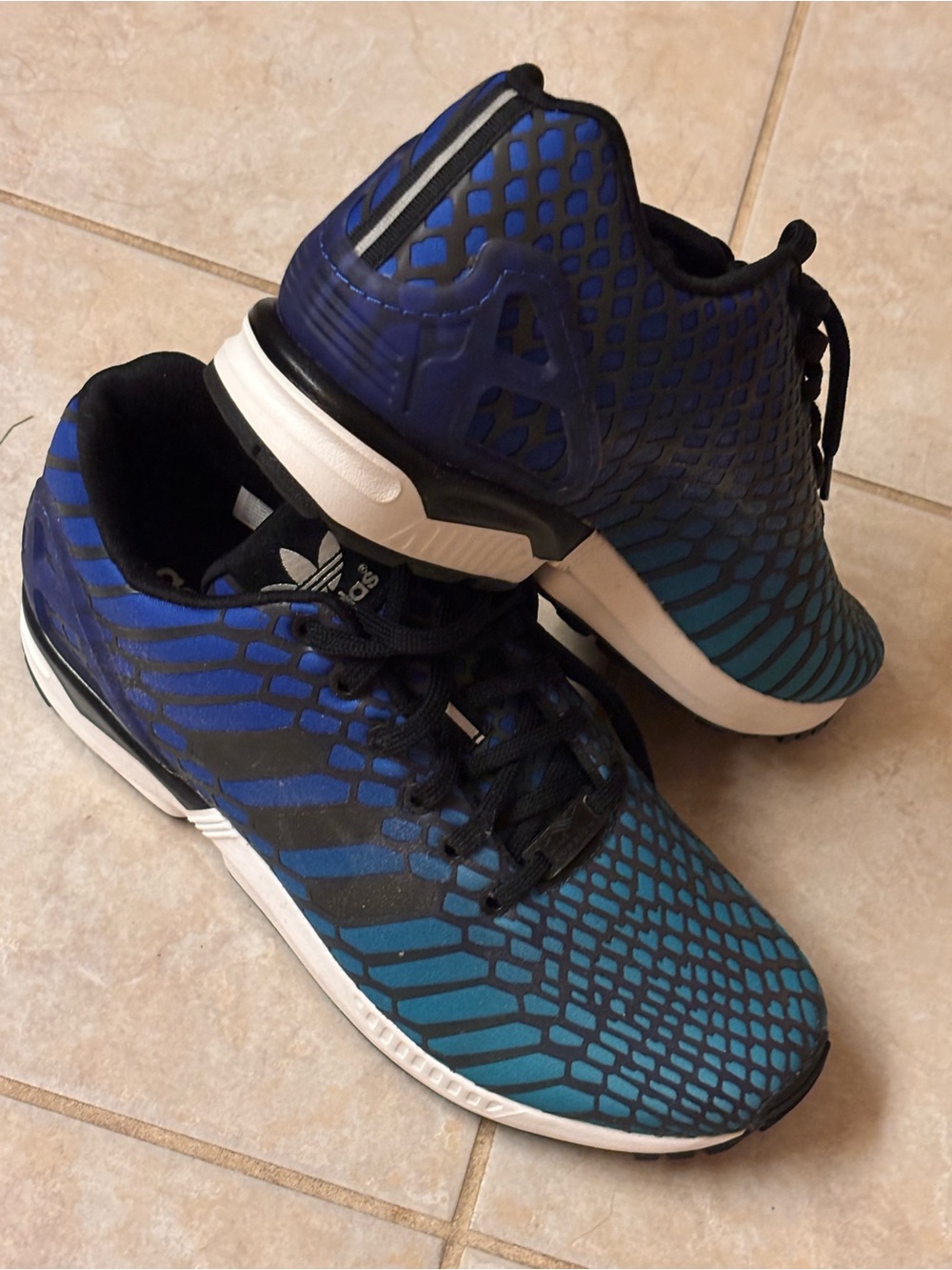 NWOT Reflective Holographic ZX FLUX XENO Blue Black Turquoise Adidas Shoes B2444 - Picture 3 of 17